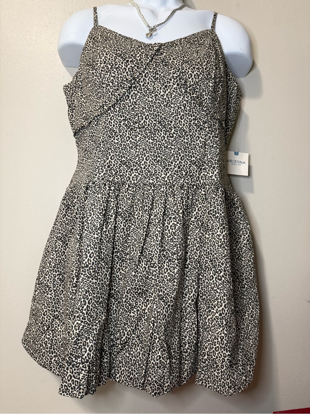 Arizona Jean Company Leopard Print Spaghetti Strap Dress - Black & Cream